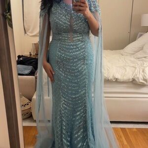 Elegant Blue Sequin Evening Gown